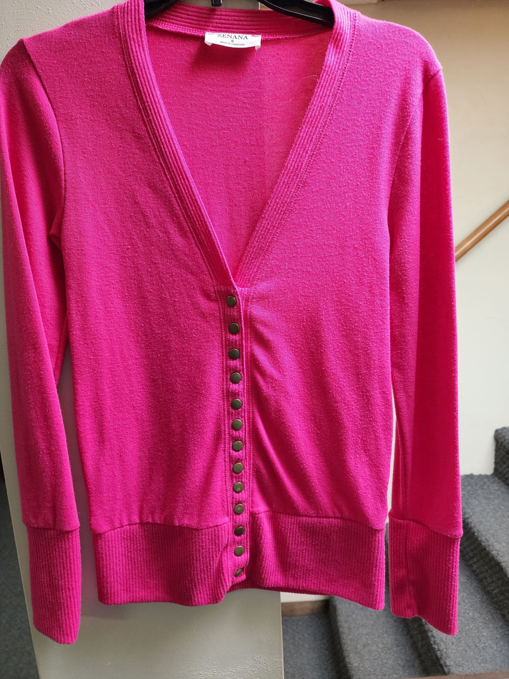Zenana Outfitters Hot Pink V-Neck Button Cardigan